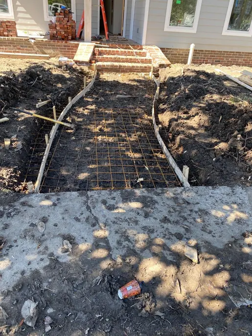 Reinforced walkway formwork leading to front steps