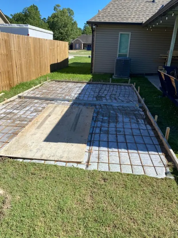 Reinforced backyard slab before concrete placement