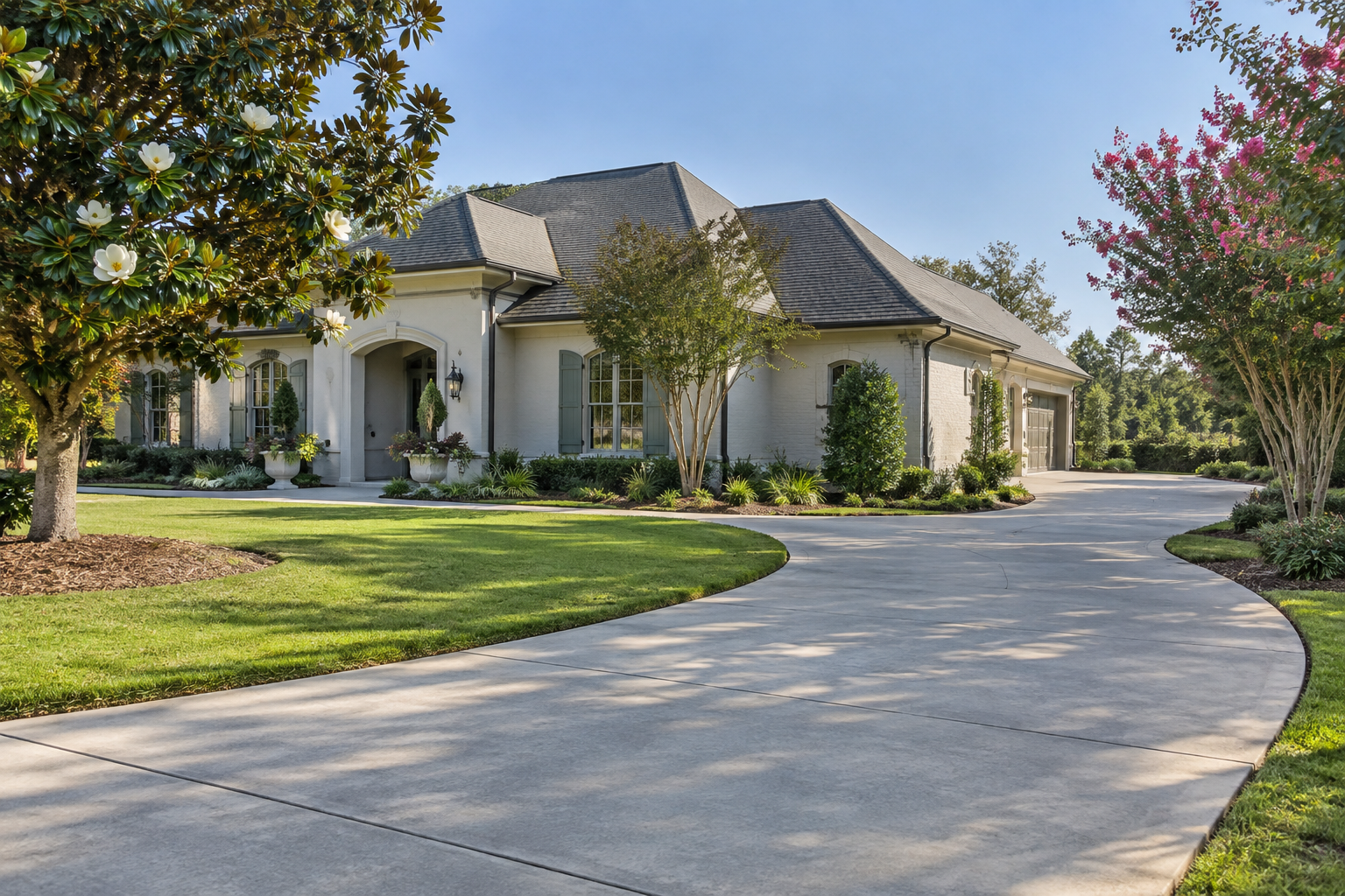 Curved residential driveway at a Louisiana home