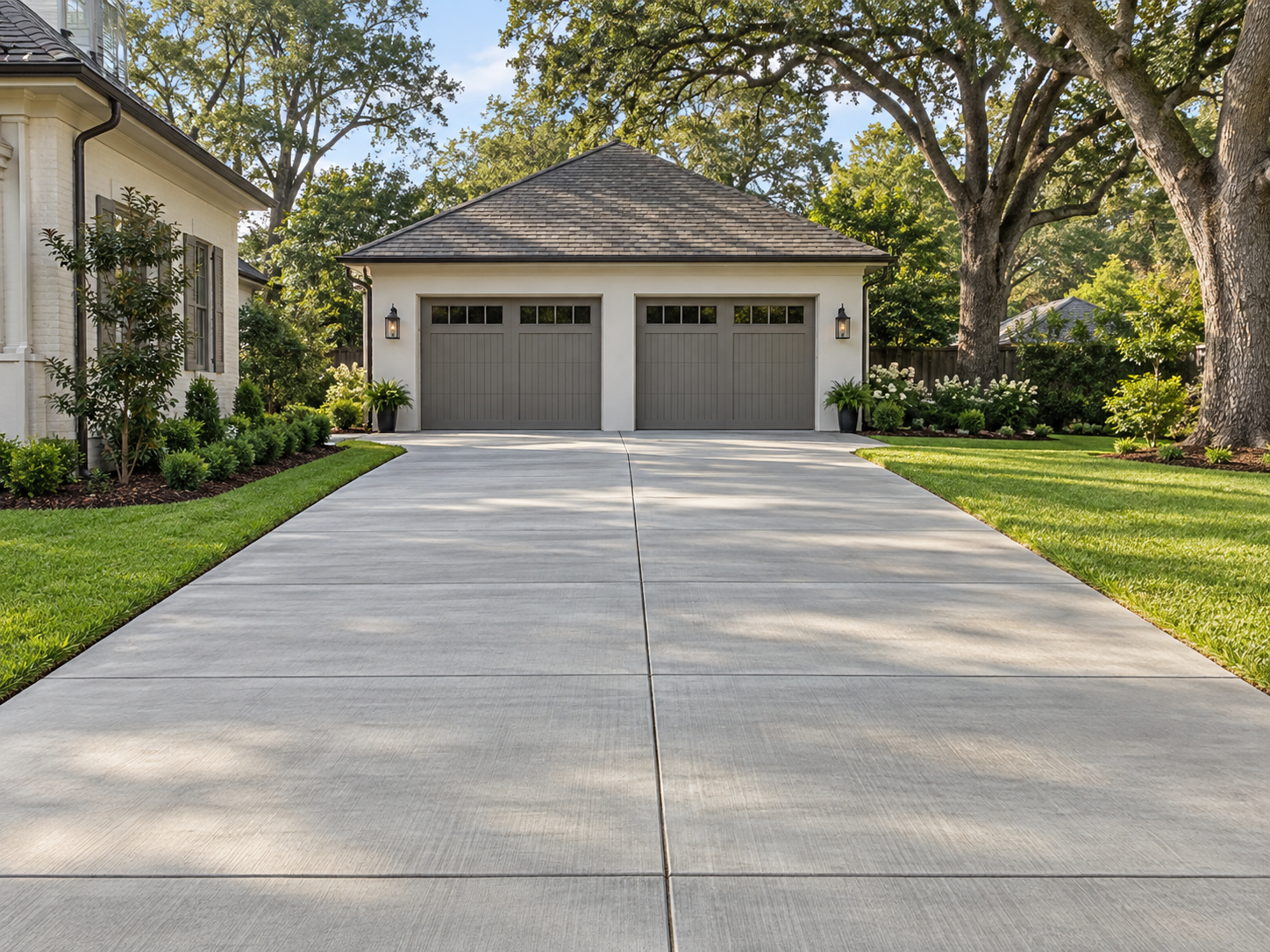 New broom-finished concrete driveway